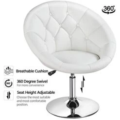Yaheetech Round Tufted Back Chair Living Room Chair Contemporary Height Adjustable Vanity Chair 360° Swivel Accent Chair Modern Look, White -Amazon Store 41ve0Ltd4UL