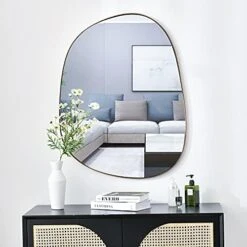 Asymmetrical Mirror For Wall Decor 23"*30", Modern Brass Framed Wall Mirror For Living Room Bathroom Bedroom Entryway ELE-STOU-0064G -Amazon Store 41vn2c5GruL. AC