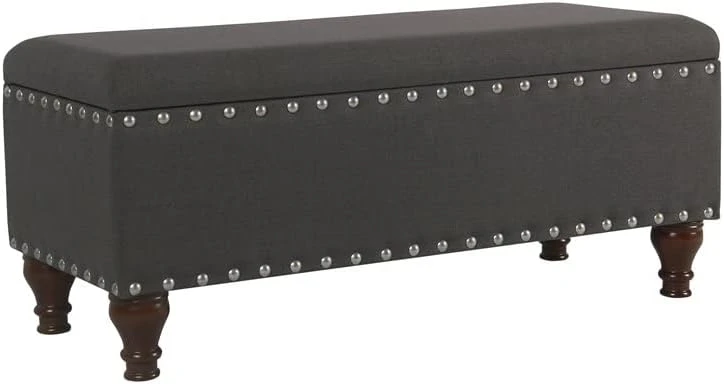 Homepop Home Decor | Upholstered Bench With Nailhead Trim | Large Ottoman With Storage For Living Room & Bedroom | Decorative Home Furniture, Tan Linen 11 Homepop Home Decor | Upholstered Bench With Nailhead Trim | Large Ottoman With Storage For Living Room & Bedroom | Decorative Home Furniture, Tan Linen - Image 9