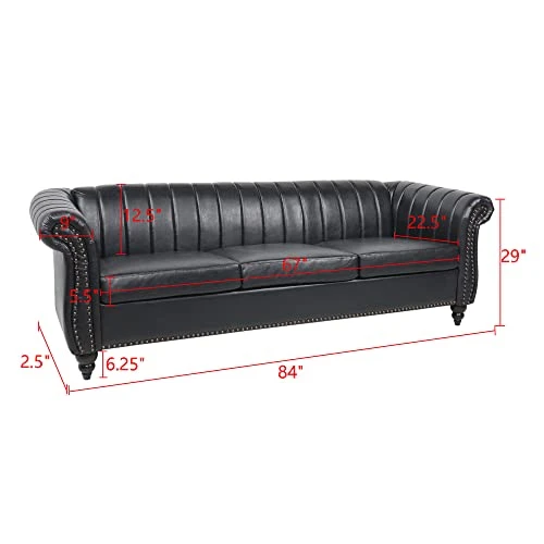 Chesterfield Sofa For Living Room, 3 Seater Sofa Couch Faux Leather Fabric Home Seating Couch Sofa For Home Furniture (Black) 4 Chesterfield Sofa For Living Room, 3 Seater Sofa Couch Faux Leather Fabric Home Seating Couch Sofa For Home Furniture (Black) - Image 2