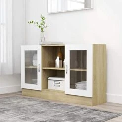 Vitrine Cabinet White And Sonoma Oak,Modern Minimalist Style,Very Easy To Match With Furniture,A Variety Of Colors Can Be Selected 47.2"x12"x27.6" Chipboard -Amazon Store 41vr0CH36HL. AC