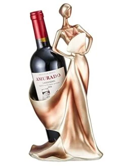 TriBeginner Single Wine Bottle Holder, Beauty Lady Decor Tabletop Wine Rack Storage Organizer Home Decoration Figurines, Gold Red