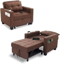 DURASPACE Futon Sofa Bed, 3 In 1 Convertible Sofa Chair Bed, Adjustable Backrest Chair, Chaise Lounge With USB Ports, Cup Holder, Side Pocket, Storage Box For Living Room (Dark Gray Linen) -Amazon Store 41w PojnlL. AC