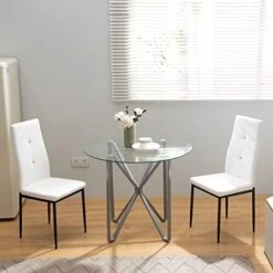 WISOICE Dining Table Set For 4, Round Glass Kitchen Table And Chairs, Modern 5 Piece Dining Room Dinner Table With High Back PU Leather Metal Frames Chairs -Amazon Store 41w0AGznp L. AC