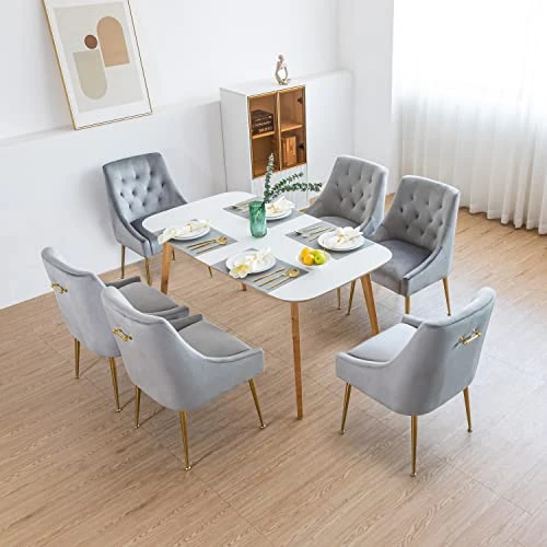 LONXIU Modern Dining Chair Set Of 2, Mid-Century Dining Room Chair, Upholstered Comfortable Dining Chair, Velvet Dining Chair With Back Pull Rod And Metal Legs For Kitchen, Dining, Living Room (Grey) 6 LONXIU Modern Dining Chair Set Of 2, Mid-Century Dining Room Chair, Upholstered Comfortable Dining Chair, Velvet Dining Chair With Back Pull Rod And Metal Legs For Kitchen, Dining, Living Room (Grey) - Image 4