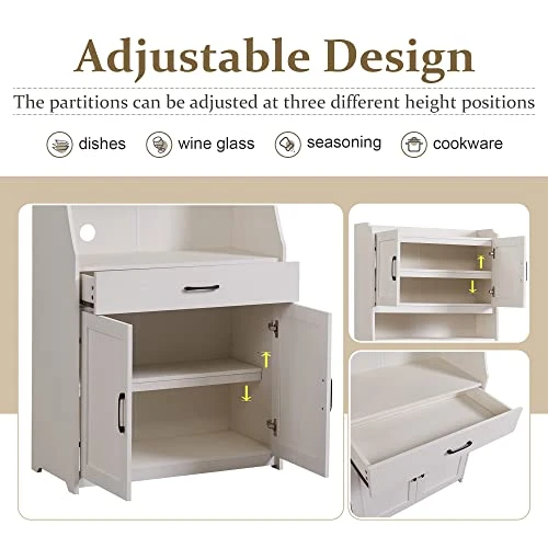 Merax Modern Kitchen Pantry, Storage Cabinet With Open Shelf, Drawer And 2 Cabinet With Adjustable Shelves, Antique White, 71.3" Height 8 Merax Modern Kitchen Pantry, Storage Cabinet With Open Shelf, Drawer And 2 Cabinet With Adjustable Shelves, Antique White, 71.3" Height - Image 6