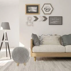 CRITTER SITTERS 19-in.-Seat Height Plush Gray Pouf Ottoman With 4 Spindle Legs - Furniture For Nursery, Bedroom, Playroom, And Living Room Decor -Amazon Store 41w5EqXINdL