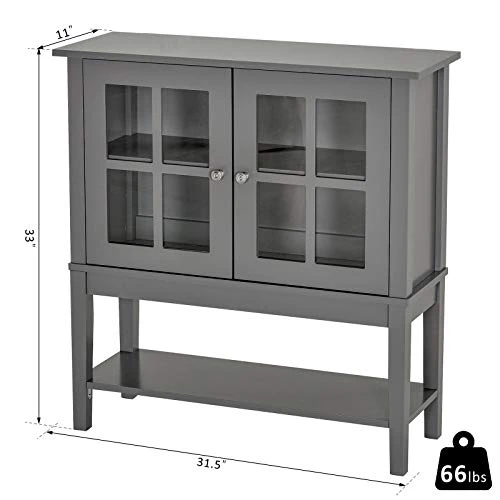 HOMCOM Coffee Bar Cabinet, Modern Sideboard Buffet Cabinet, Kitchen Cabinet With 2 Glass Doors, Adjustable Inner Shelving And Bottom Shelf, Grey 5 HOMCOM Coffee Bar Cabinet, Modern Sideboard Buffet Cabinet, Kitchen Cabinet With 2 Glass Doors, Adjustable Inner Shelving And Bottom Shelf, Grey - Image 3