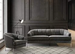 Iconic Home Astoria Sofa Barrel 2 T-Shaped Seat Cushion Design Linen-Textured Upholstery Vertical Channel-Quilted Tight Back Espresso Solid Metal Legs Modern Transitional, BLACK -Amazon Store 41wAdnLQjgL