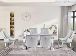 Anewsun 5 Pieces Black Gold Dining Table Set, Black Texture Top Dining Room Table With 4 White Leather Upholstered Chairs, 72" Rectangular Dining Table Set For 4 -Amazon Store 41wE0qqRPTL. AC