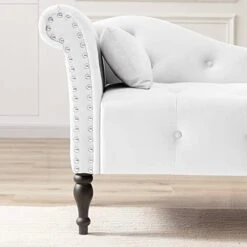 Holaki Velvet Chaise Lounge,Indoor Accent Chaise Chair With Pillow,Button Tufted Right Arm Facing Lounge Chair With Nailhead Trim & Solid Wood Legs,Modern Sleeper Sofa For Living Room (White) -Amazon Store 41wEDpRMfnL