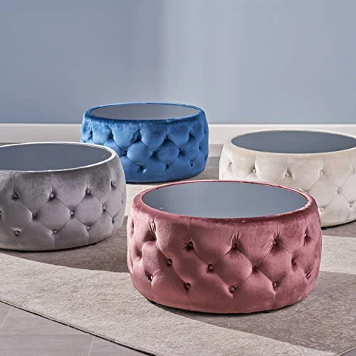 Christopher Knight Home Ivy Glam Velvet And Tempered Glass Coffee Table Ottoman, Smoke, Black 7 Christopher Knight Home Ivy Glam Velvet And Tempered Glass Coffee Table Ottoman, Smoke, Black - Image 5