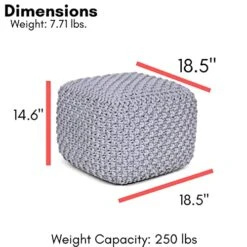 BIRDROCK HOME Square Pouf Footstool Ottoman - Grey - Knit Bean Bag Floor Chair - Cotton Braided Cord - Great For The Living Room, Bedroom And Kids Room - Small Furniture -Amazon Store 41wN7TjfkEL
