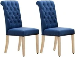 FOREDO Classic Collection Linen Dining Chairs Set Of 2, Solid Wood Legs Copper Nails Chair, Dark Grey -Amazon Store 41wOBpoAZUL. AC