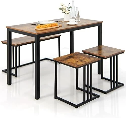 Giantex 4 Piece Dining Table Set, 47.5” Kitchen Table And Chairs For 4, Nesting Furniture Set W/Bench & 2 Stools, Space-Saving Table Set, Modern Functional Desk Set For Dining Room Restaurant, Oak 10 Giantex 4 Piece Dining Table Set, 47.5” Kitchen Table And Chairs For 4, Nesting Furniture Set W/Bench & 2 Stools, Space-Saving Table Set, Modern Functional Desk Set For Dining Room Restaurant, Oak - Image 8