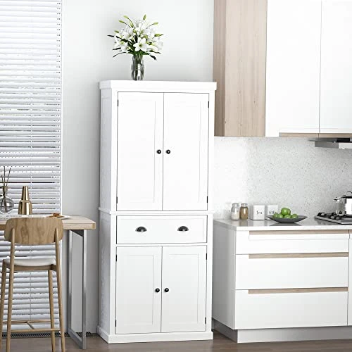 HOMCOM 72" Freestanding Kitchen Pantry Cabinet, Tall Storage Cabinet With 2 Door Cupboards, 2 Drawers And Adjustable Shelves, White 4 HOMCOM 72" Freestanding Kitchen Pantry Cabinet, Tall Storage Cabinet With 2 Door Cupboards, 2 Drawers And Adjustable Shelves, White - Image 2
