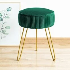 Modern Velvet Round Footstool Ottoman, Peacock Blue Velvet Ottoman Vanity Stool Foot Rest With Gold Legs, Upholstered Pleated Vanity Chair Ottoman, Makeup Stools For Vanity, Footrest For Living Room -Amazon Store 41wXQ9k1aDL. AC