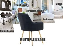 Altrobene Velvet Accent Chair, Home Office Desk Chair, Living Room Bedroom Arm Chair, Modern Dinging Chair, Girls Vanity Chair, Golden Finished, Black -Amazon Store 41waJrLiqmL