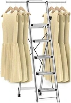 GENERIC 5-Step Aluminum Alloy Ladder Step Ladder With Telescopic Rod Portable Folding Ladder With Non-Slip Pedal Multifunctional Ladder Flower Stand Clothes Rack For Household And Office (Color : Grijs) -Amazon Store 41wdyGLZbZL. AC