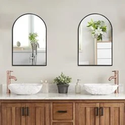 Arched Wall Mirror 20x30 Inch, Black Arched Bathroom Mirror, Vanity Decor Arched Mirror With Metal Frame, Arched Mirror For Entryway, Living Room, Bedroom, Salon -Black Curved Arch Mirror