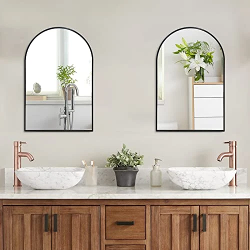 Arched Wall Mirror 20x30 Inch, Black Arched Bathroom Mirror, Vanity Decor Arched Mirror With Metal Frame, Arched Mirror For Entryway, Living Room, Bedroom, Salon -Black Curved Arch Mirror 3 Arched Wall Mirror 20x30 Inch, Black Arched Bathroom Mirror, Vanity Decor Arched Mirror With Metal Frame, Arched Mirror For Entryway, Living Room, Bedroom, Salon -Black Curved Arch Mirror