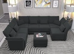 LLappuil Oversized Modular Sofa U Shape Sectional Sofa Set With Storage, Large Corner Sleeper Couch With Reversible Chaise, Faux Leather Fabric Waterproof Sofa, Dark Grey -Amazon Store 41wnrlokzL. AC