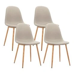 CangLong Upholstered Cushion Seat Back, Mid Century Metal Legs For Kitchen Dining Room Side Chair, Set Of 4, Light Grey