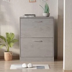 AIEGLE Shoe Cabinet With 2 Flip Drawers For Entryway, Freestanding Shoe Rack Shoe Organiazer With Adjustable Shelf, Shoe Storage Cabinet, Black Walnut (23.6" W X 9.4" D X 31.4" H) -Amazon Store 41x JVxcyOL. AC