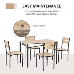 HOMCOM Rustic Industrial 5-Piece Dining Table Set Black Metal With 4 Chairs For Kitchen, Or Dining Room, Oak 10 HOMCOM Rustic Industrial 5-Piece Dining Table Set Black Metal With 4 Chairs For Kitchen, Or Dining Room, Oak -Amazon Store 41x0kVEyQ6S