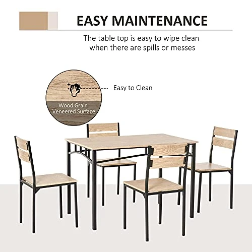 HOMCOM Rustic Industrial 5-Piece Dining Table Set Black Metal With 4 Chairs For Kitchen, Or Dining Room, Oak 6 HOMCOM Rustic Industrial 5-Piece Dining Table Set Black Metal With 4 Chairs For Kitchen, Or Dining Room, Oak - Image 4