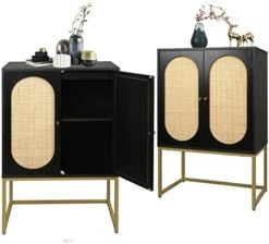 Goujxcy Rattan Accent Storage Cabinet, Farmhouse Wood Sideboard Buffet Cabinet With 2 Doors And Adjustable Shelves, Kitchen Cupboard Server Console Table For Dining Room, Bedroom, Hallway, Black 28 Goujxcy Rattan Accent Storage Cabinet, Farmhouse Wood Sideboard Buffet Cabinet With 2 Doors And Adjustable Shelves, Kitchen Cupboard Server Console Table For Dining Room, Bedroom, Hallway, Black -Amazon Store 41x1YW00i4L. AC