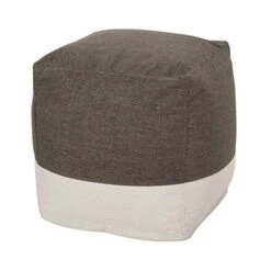 Christopher Knight Home Tattnall Contemporary Two Tone Fabric Cube Pouf, Taupe, Beige