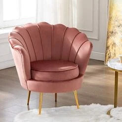 DAGONHIL Pink Velvet Accent Chair For Living Room, Lounge Chair For Bedroom With Gold Metal Legs, Vanity Chair For Makeup Room, Dusty Pink -Amazon Store 41x7O10A LL. AC