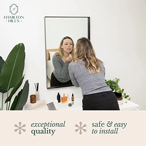 Hamilton Hills 24x36 Inch Black Brushed Metal Framed Vanity Mirrors For Wall | Rectangular Square Corner Glass Panel Wall Mirror | Deep Set Design Bathroom Vanity Mirror Hangs Horizontal Or Vertical 7 Hamilton Hills 24x36 Inch Black Brushed Metal Framed Vanity Mirrors For Wall | Rectangular Square Corner Glass Panel Wall Mirror | Deep Set Design Bathroom Vanity Mirror Hangs Horizontal Or Vertical - Image 5