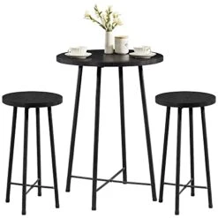 VECELO 3-Piece Table Sets, Round Bistro Pub Furniture And Chairs Set Of 2, Counter Height Wood Top,Small Spaces Saving For Dining Room Breakfast, Black