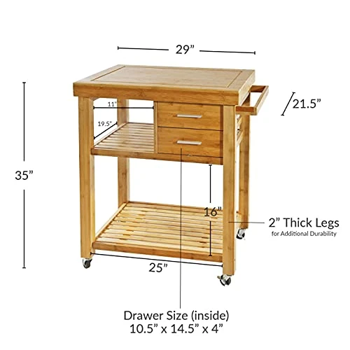 Home Aesthetics Bamboo Rolling Kitchen Island Cart, Butcher Block Food Kitchen Prepping Cart Trolley On Wheels, Rolling Wood Kitchen Cart With Drawers Shelves, Towel Rack, Locking Casters 6 Home Aesthetics Bamboo Rolling Kitchen Island Cart, Butcher Block Food Kitchen Prepping Cart Trolley On Wheels, Rolling Wood Kitchen Cart With Drawers Shelves, Towel Rack, Locking Casters - Image 4