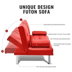 Recaceik Futon Sofa Bed Faux Leather Couch Convertible Folding Sleeper Sofa With Upholstered Removable Armrest Metal Leg And 2 Cupholders, Space Saving Furniture Couches For Living Room Apartment -Amazon Store 41xIhJsmpyL