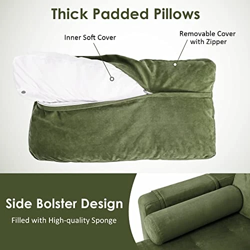 Giantex Large Couch, 3 Seat Sectional Sofa Set, L-Shaped Modular Sleeper With Convertible Chaise Lounge, USB Ports, 3-Hole Socket, Storage Box, 2 Bolsters, Family Apartment Living Room, Green 6 Giantex Large Couch, 3 Seat Sectional Sofa Set, L-Shaped Modular Sleeper With Convertible Chaise Lounge, USB Ports, 3-Hole Socket, Storage Box, 2 Bolsters, Family Apartment Living Room, Green - Image 4