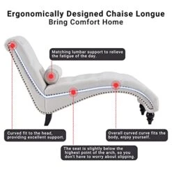 Iroomy Button-Tufted Chaise Lounge Indoor With Solid Wood Legs & Support Pillow, Upholstered Chaise Lounge Chair For Bedroom Living Room Office, Armless Rolled Backrest Leisure Sofa Recliner(Beige) -Amazon Store 41xNsNc9BfL