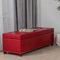 Homebeez Faux Leather Storage Ottoman Bench, Tufted Foot Rest Stool With Lift-Top & Nailhead Trim (Red/Large) -Amazon Store 41xPCzJXFL. AC