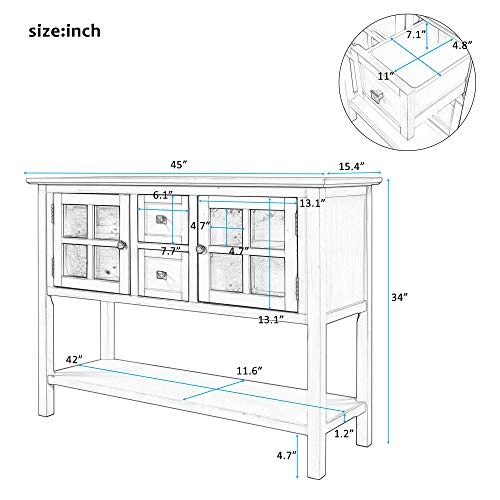 LUMISOL Rustic Buffet Sideboard Table Console Table, Kitchen Cabinet With Two Drawers, Two Cabinets And 1 Shelf For Living Room (Blue) 4 LUMISOL Rustic Buffet Sideboard Table Console Table, Kitchen Cabinet With Two Drawers, Two Cabinets And 1 Shelf For Living Room (Blue) - Image 2