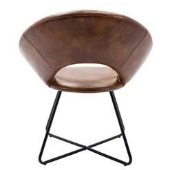 Duhome Modern PU Leather Accent Chairs Dining Chairs Arm Chair For Living Room Furniture Mid-Century Leisure Lounge Chairs With Black Metal Legs Industrial 1 PCS Yellowish-Brown -Amazon Store 41xSppb4YoL