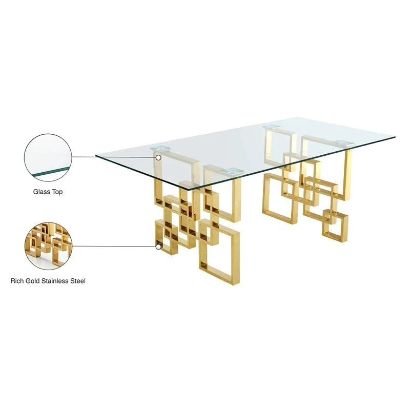 Meridian Furniture 714-T Pierre Collection Modern | Contemporary Square Glass Dining Table With Stainless Steel Base And Rich Gold Finish, 78" W X 39" D X 30" H 7 Meridian Furniture 714-T Pierre Collection Modern | Contemporary Square Glass Dining Table With Stainless Steel Base And Rich Gold Finish, 78" W X 39" D X 30" H - Image 5