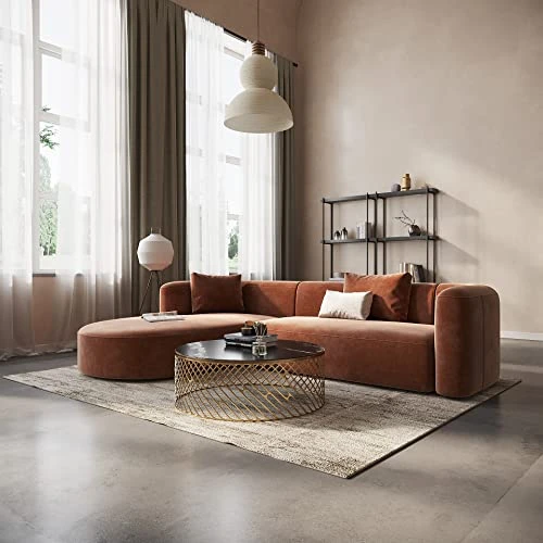 Acanva Modern L-Shaped Sectional Velvet Sofa Set, 3 Seat Corner Couch For Living Room, Bedroom And Lounge, Left Hand Facing Chaise, Gingerbread 5 Acanva Modern L-Shaped Sectional Velvet Sofa Set, 3 Seat Corner Couch For Living Room, Bedroom And Lounge, Left Hand Facing Chaise, Gingerbread - Image 3