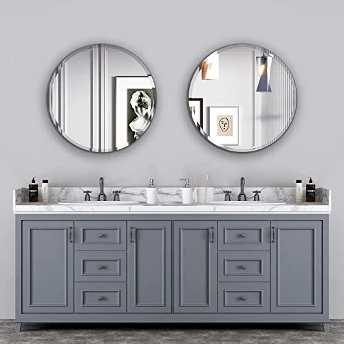 MZON 28 Inch Frameless Round Mirror,Circle Wall Mirror With Beveled Polished Edge For Bathroom, Vanity, Entryways 3 MZON 28 Inch Frameless Round Mirror,Circle Wall Mirror With Beveled Polished Edge For Bathroom, Vanity, Entryways
