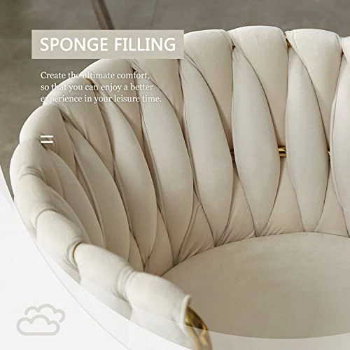 Tsuysi Velvet Dining Chairs Set Of 4, Modern Dining Chair With Golden Metal Legs, Woven Upholstered Dining Chairs For Dining Room, Kitchen, Vanity, Living Room (Beige) 7 Tsuysi Velvet Dining Chairs Set Of 4, Modern Dining Chair With Golden Metal Legs, Woven Upholstered Dining Chairs For Dining Room, Kitchen, Vanity, Living Room (Beige) - Image 5