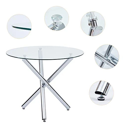 WENYU 3 Pieces Glass Dining Table Set, Round Kitchen Table With Clear Tempered Glass Top, Modern Dining Table And Chairs Set For 2 Person (Table + 2 White Chairs) 7 WENYU 3 Pieces Glass Dining Table Set, Round Kitchen Table With Clear Tempered Glass Top, Modern Dining Table And Chairs Set For 2 Person (Table + 2 White Chairs) - Image 5