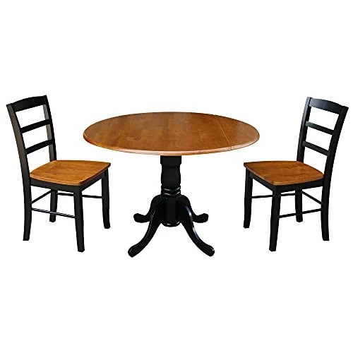 International Concepts 3-Piece 42-Inch Dual Drop Leaf Pedestal Table With 2 Madrid Chairs, Black/Cherry Finish 3 International Concepts 3-Piece 42-Inch Dual Drop Leaf Pedestal Table With 2 Madrid Chairs, Black/Cherry Finish