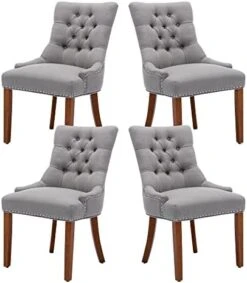 UDAX Upholstered Dining Chairs With Arms, Set Of 6, Dining Room Chairs With Solid Wood Legs And Tufted Backrest(Linen+Beige) -Amazon Store 41xozrhQnL. AC