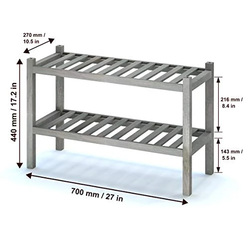 INTERBUILD Acacia Solid Wood Shoe Storage Organizer 2-Tier Stackable Shoe Rack, Dusk Gray 6 INTERBUILD Acacia Solid Wood Shoe Storage Organizer 2-Tier Stackable Shoe Rack, Dusk Gray - Image 4